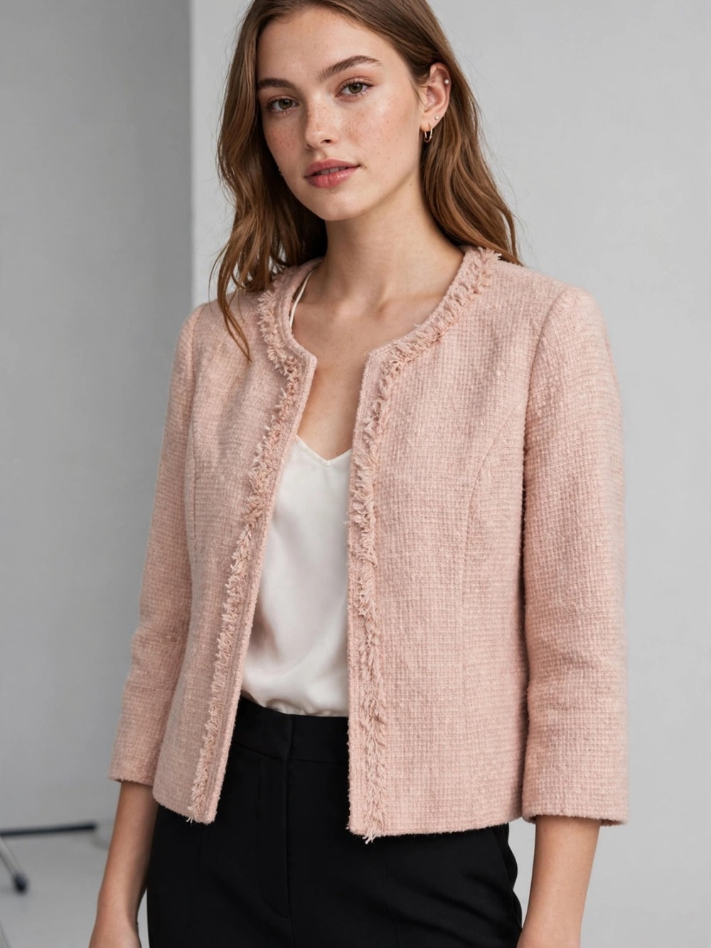 Cynthia Rowley Pink Blazer with Cropped Length and Collarless Neckline